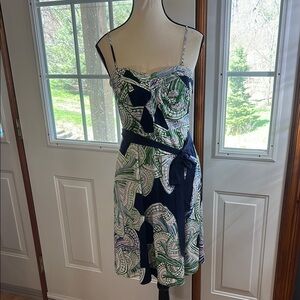 Moulinette Soeurs Elegant Green and Blue Patterned Dress